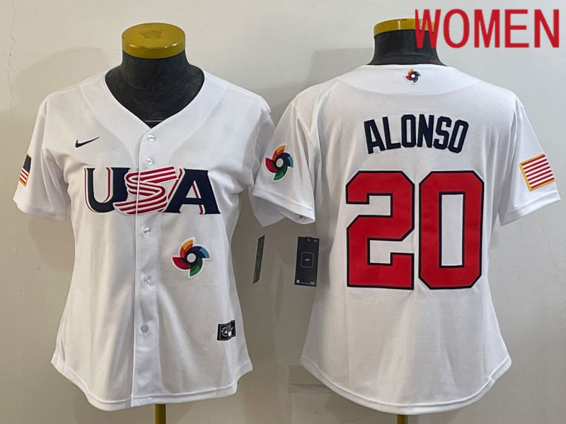 Women 2023 World Cub USA #20 Alonso White Nike MLB Jersey9
